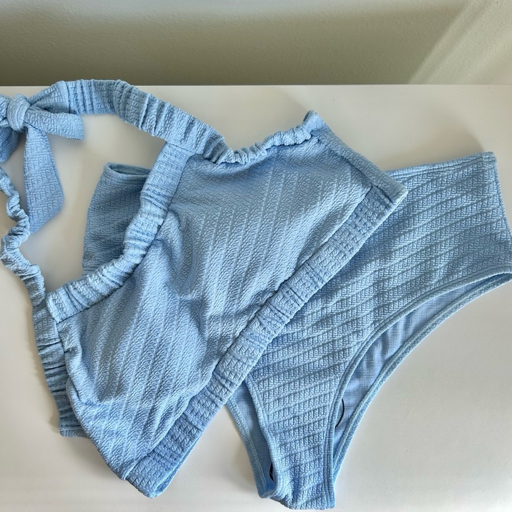 NWT SHEIN Baby Blue Halter High Waist Bikini